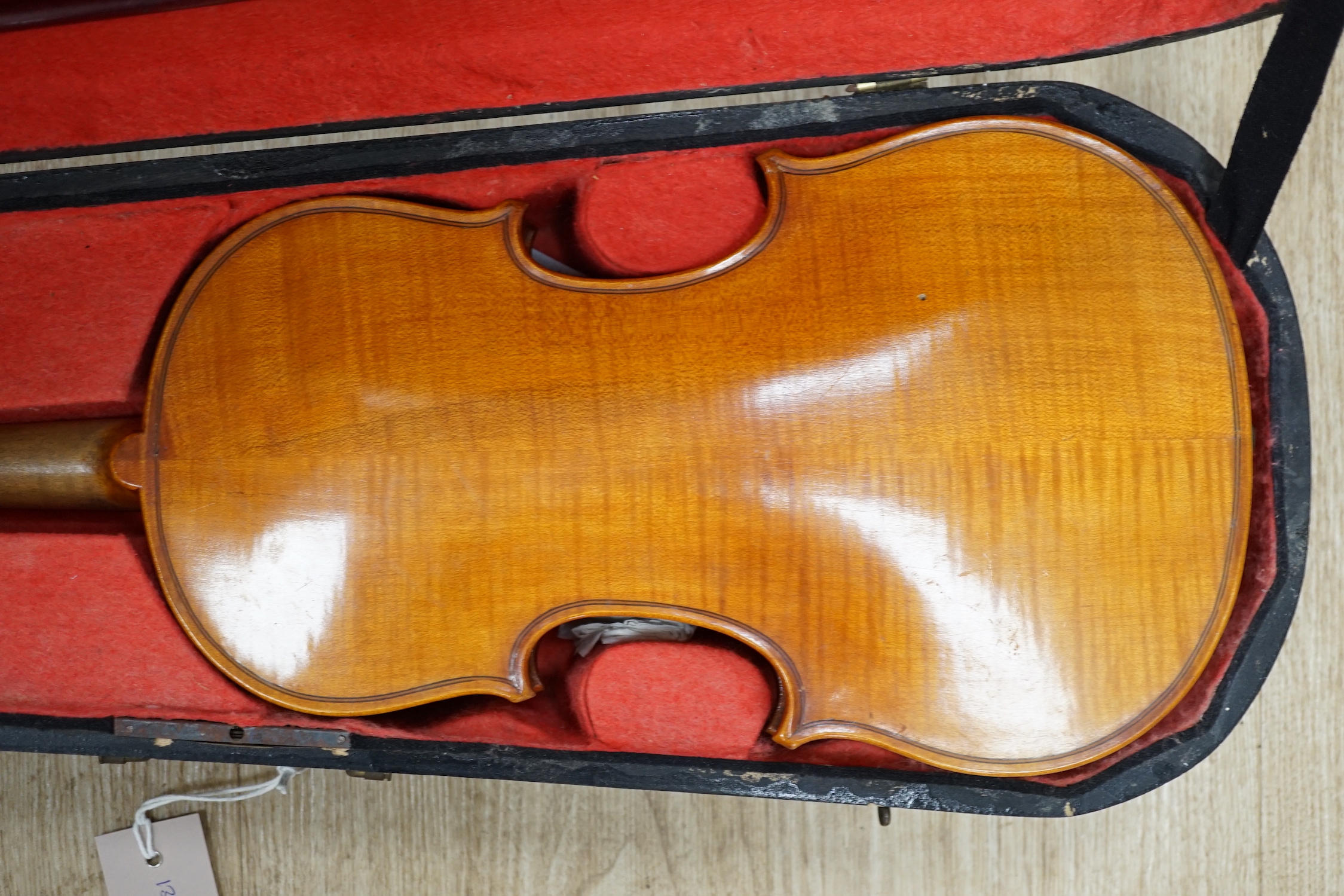 A wooden cased early 20th century French three-quarter size violin by Bonnel Rennes, length of body 33cm, with bow CITES Submission reference HV7BAZUC